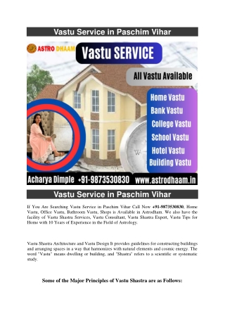 Vastu Service in Paschim Vihar  91-9873530830