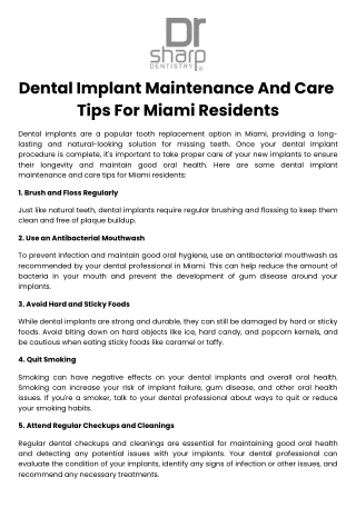 Dental Implant Maintenance And Care Tips For Miami Residents