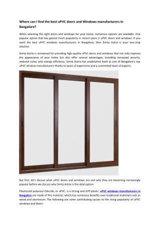 Where can I find the best uPVC doors and Windows manufacturers in Bangalore