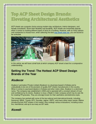 Top ACP Sheet Design Brands: Elevating Architectural Aesthetics