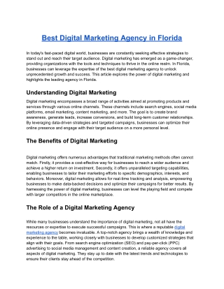 Best Digital Marketing Agency in Florida