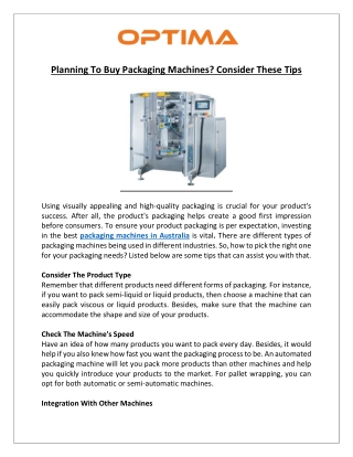 Planning To Buy Packaging Machines Consider These Tips