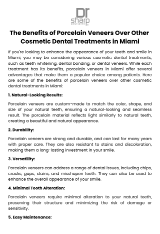 The Benefits of Porcelain Veneers Over Other Cosmetic Dental Treatments in Miami