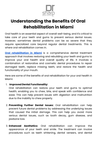 Understanding the Benefits Of Oral Rehabilitation in Miami