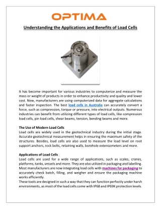 Understanding the Applications and Benefits of Load Cells