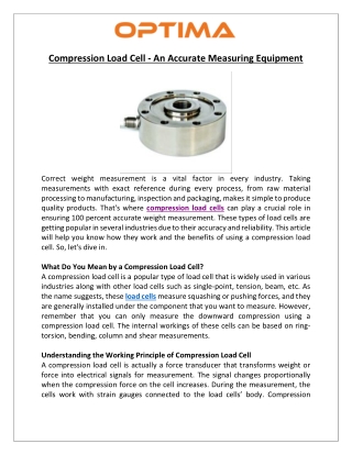 Compression Load Cell - An Accurate Measuring Equipment