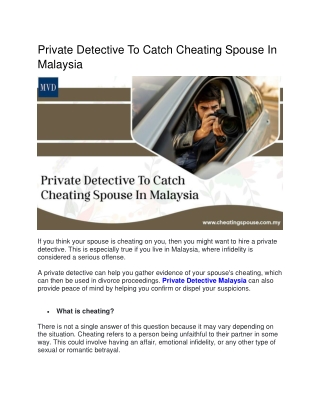 Private Detective To Catch Cheating Spouse In Malaysia