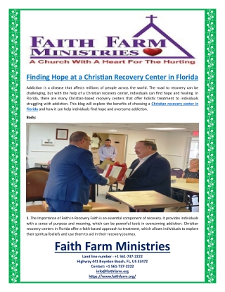 Finding Hope at a Christian Recovery Center in Florida