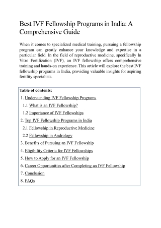 Best IVF Fellowship Programs in India: A Comprehensive Guide