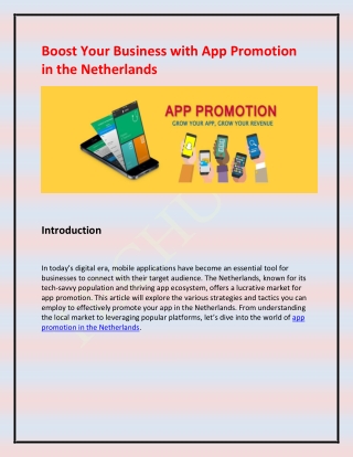 Boost Your Business with App Promotion in the Netherlands