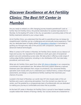 Discover Excellence at Art Fertility Clinics