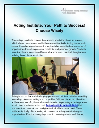 Acting Institute in North Delhi