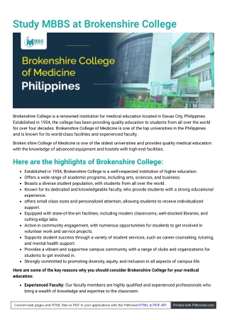 Study MBBS at Brokenshire College | Affinity Education