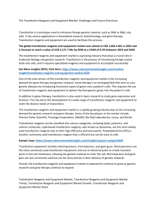 The Transfection Reagents and Equipment Market: Challenges and Future Directions