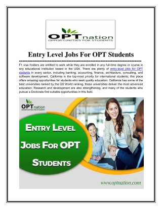 Entry Level Jobs For OPT Students