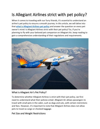 Is Allegiant Airlines strict with pet policy