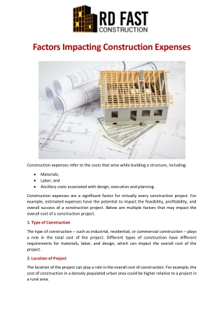 Factors Impacting Construction Expenses