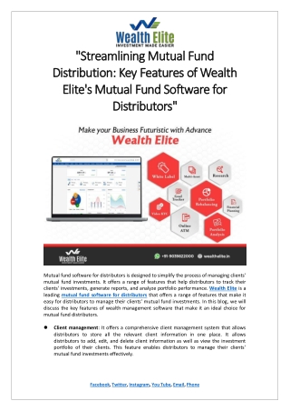 Streamlining Mutual Fund Distribution Key Features of Wealth Elite Mutual Fund Software for Distributors