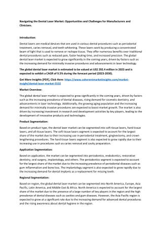 Navigating the Dental Laser Market: Opportunities and Challenges for Manufacture