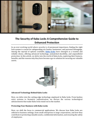 The Security of Kaba Locks A Comprehensive Guide to Enhanced Protection