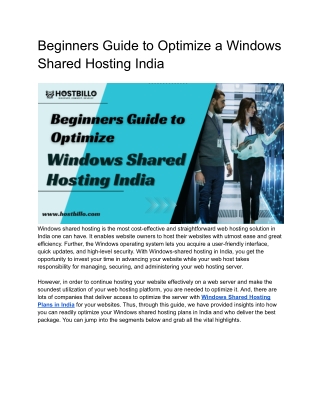 Beginners Guide to Optimize a Windows Shared Hosting India