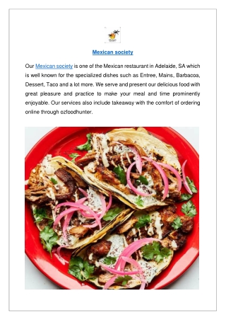 Up to 10% Off Order Now - Mexican society Menu, SA