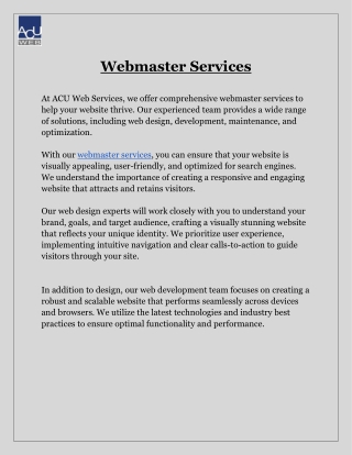 Enhance Your Online Presence with Professional Webmaster Services