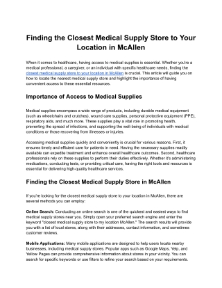 Finding the Closest Medical Supply Store to Your Location in McAllen