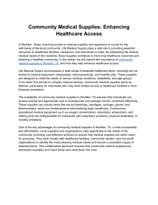 Community Medical Supplies: Enhancing Healthcare Access