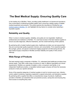The Best Medical Supply: Ensuring Quality Care