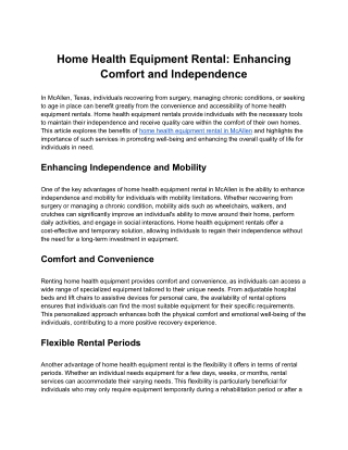 Home Health Equipment Rental: Enhancing Comfort and Independence