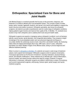 Orthopedics: Specialized Care for Bone and Joint Health