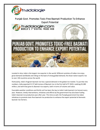 Punjab Govt. Promotes Toxic-Free Basmati Production To Enhance Export Potential