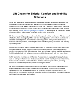 Lift Chairs for Elderly: Comfort and Mobility Solutions