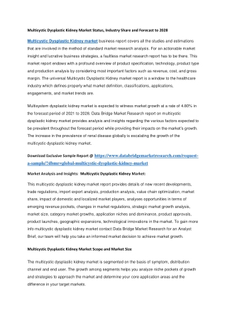 Multicystic Dysplastic Kidney Market Status, Industry Share and Forecast to 2028