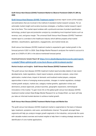 Graft-Versus-Host Disease (GVHD) Treatment Market to Observe Prominent CAGR of 5.30 by 2028