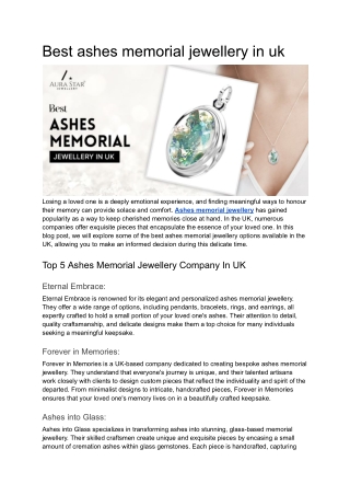 Best ashes memorial jewellery in uk