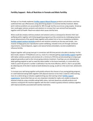 Fertility Support - Role of Nutrition in Female and Male Fertility