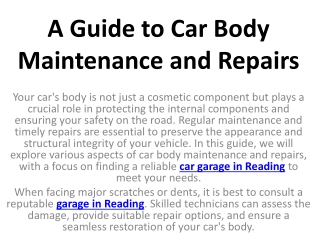 A Guide to Car Body Maintenance and Repairs