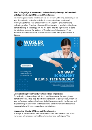 The Cutting-Edge Advancements in Bone Density Testing A Closer Look at Calgary's Echolight Ultrasound Densitometer