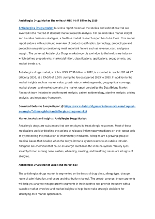 Antiallergics Drugs Market Size to Reach USD 44.47 Billion by 2029
