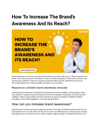 How To Increase The Brand's Awareness And Its Reach?