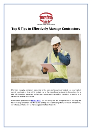 Top 5 Tips to Effectively Manage Contractors