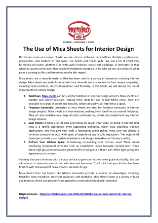 The Use of Mica Sheets for Interior Design