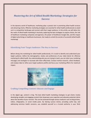 Mastering the Art of Allied Health Marketing-Strategies for Success