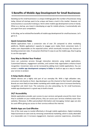 5 Benefits of Mobile App Development for Small Businesses