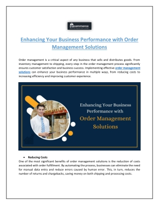 Enhancing Your Business Performance with Order Management Solutions