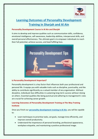 Learning Outcomes of Personality Development Training in Sharjah and Al Ain