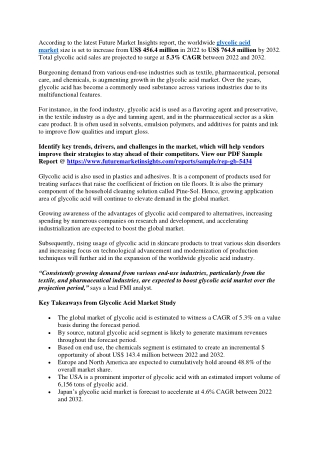 Glycolic Acid Market Outlook: Future Trends and Projections