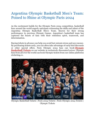 Argentina Olympic Basketball Men's Team Poised to Shine at Olympic Paris 2024